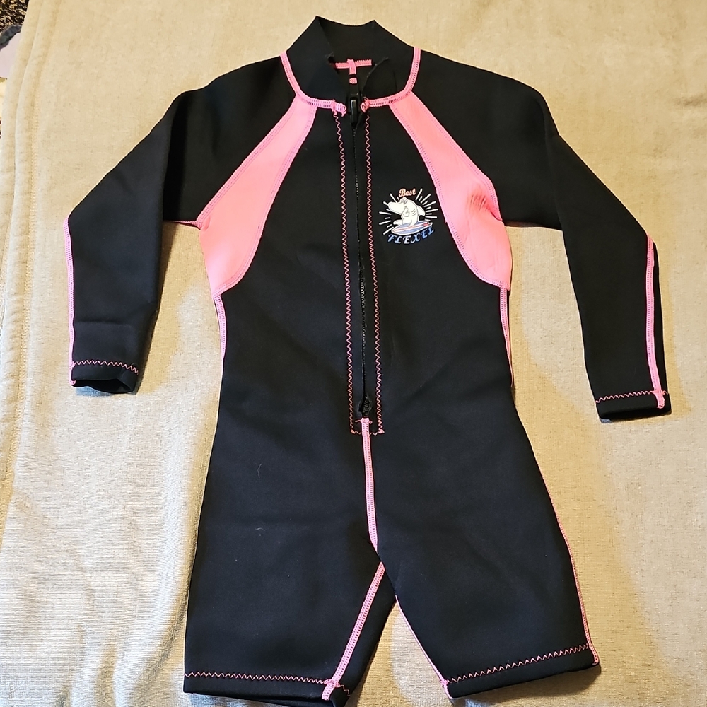 Kids Swim Full Body Wetsuit - Black and Pink